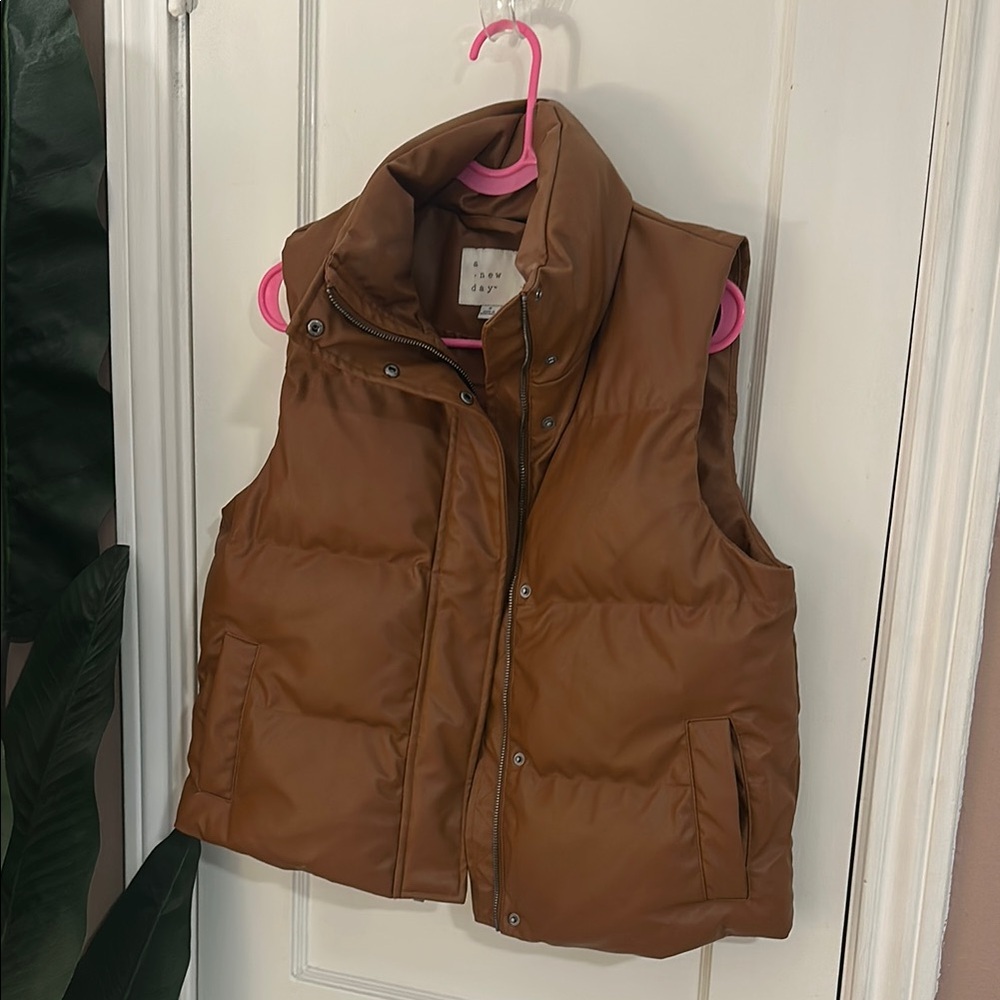 A New Day Tan Faux Leather Puffer Veat
